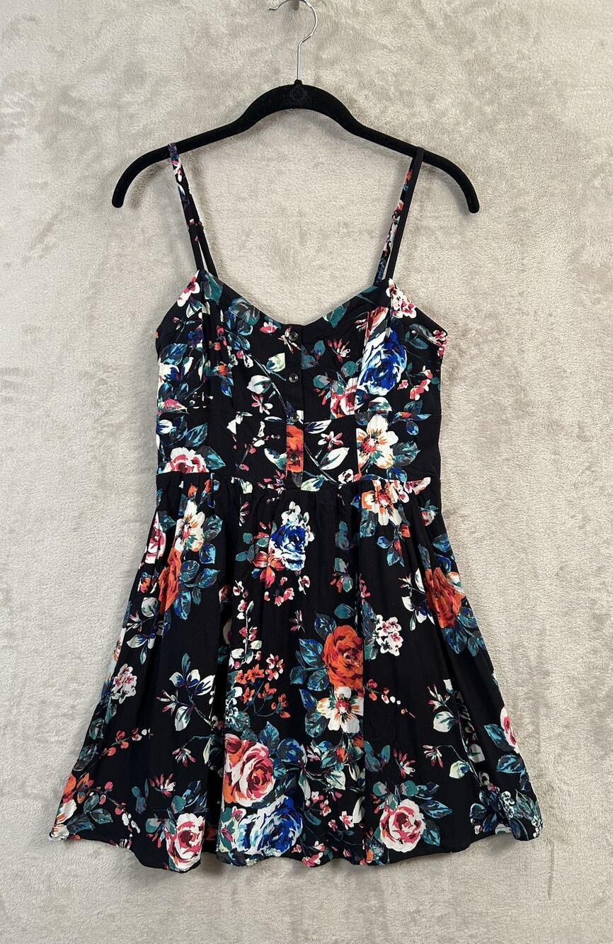 Express Black Moody Floral Babydoll Dress Size S Pockets Dark Coquette Romantic